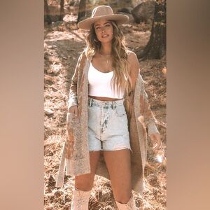 NWT Love Stitch Women’s Solstice Copper Metallic Shimmer Print Belted Cardigan